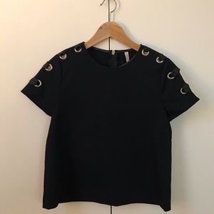 Zara • Navy & Black shirt with metal loop detail